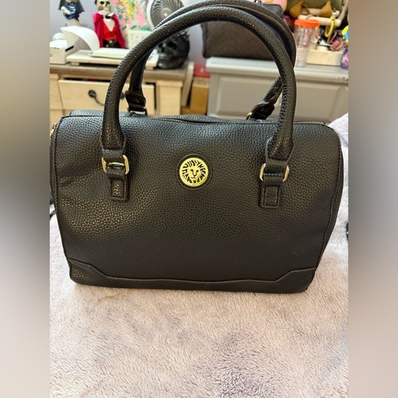 Anne Klein Handbags - Anne Klein Lion Logo Pebbled Faux Leather Satchel